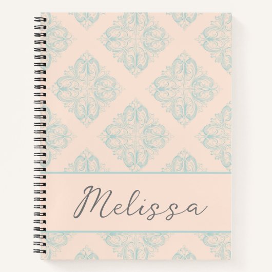 Gepersonaliseerde Schattigee Soft Blue Cream Damas Notitieboek (Voorkant)