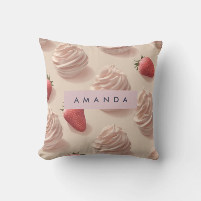 Gepersonaliseerde Schattigee Sweet Strawberry Crea Kussen (Voorkant)
