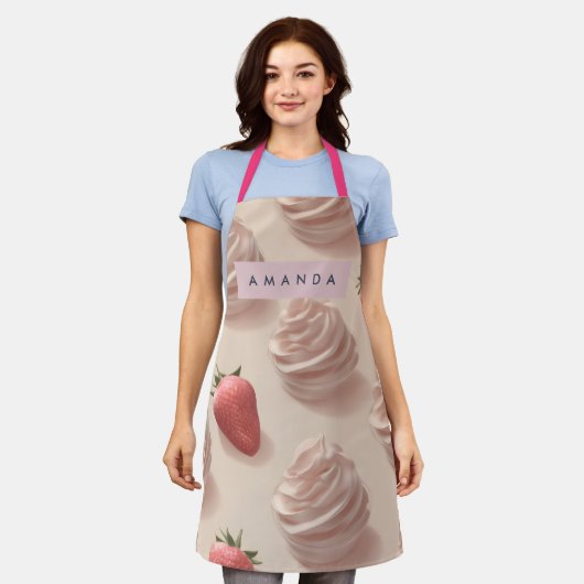 Gepersonaliseerde Schattigee Sweet Strawberry Crea Schort (Gedragen)