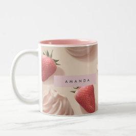 Gepersonaliseerde Schattigee Sweet Strawberry Crea Tweekleurige Koffiemok