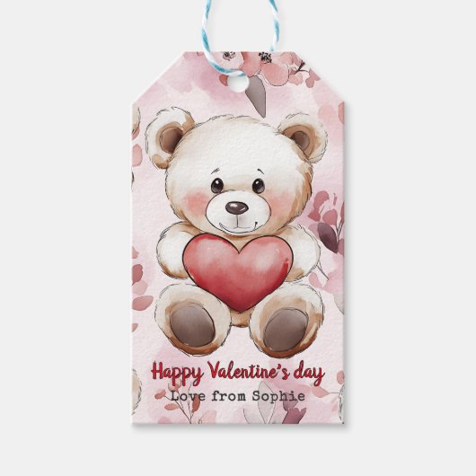 Gepersonaliseerde Schattigee Teddy Bear Valentijn' Cadeaulabel (Voorkant)