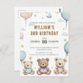 Gepersonaliseerde Schattigee Teddybeer Verjaardag Briefkaart (Voorkant / Achterkant)