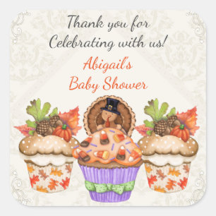 Gepersonaliseerde Schattigee Thanksgiving Cupcake  Vierkante Sticker