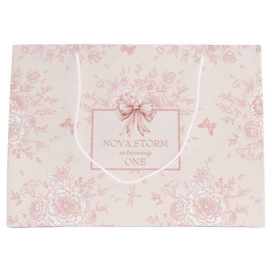 Gepersonaliseerde Schattigee Toile Roze Coquette V Groot Cadeauzakje (Voorkant)