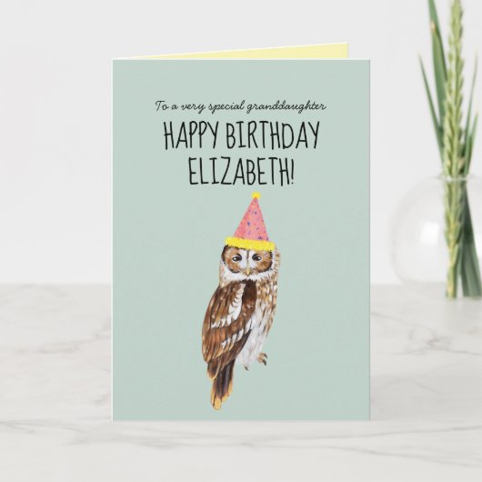 Gepersonaliseerde Schattigee Uil Kleindochter Verj Kaart (Voorkant)