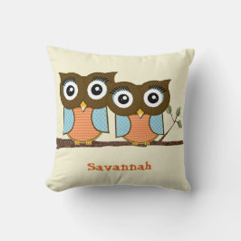 Gepersonaliseerde Schattigee uilen Blauw Sinaasapp Kussen