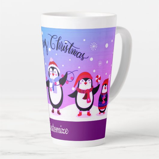 Gepersonaliseerde Schattigee Vakantie Pinguïns 2 Latte Mok (Rechterhoek)