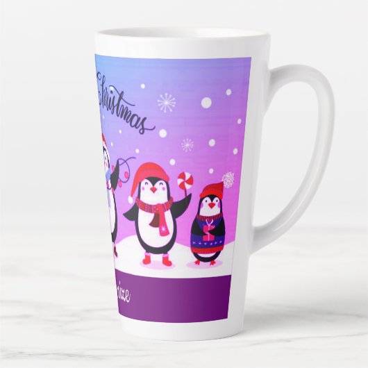 Gepersonaliseerde Schattigee Vakantie Pinguïns 2 Latte Mok (Rechts)
