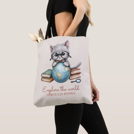 Gepersonaliseerde Schattigee "Wander Cat" Tote Bag (Dichtbij)