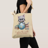 Gepersonaliseerde Schattigee "Wander Cat" Tote Bag (Dichtbij)