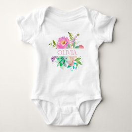 Gepersonaliseerde Schattigee Waterverf Bloemen Roz Romper