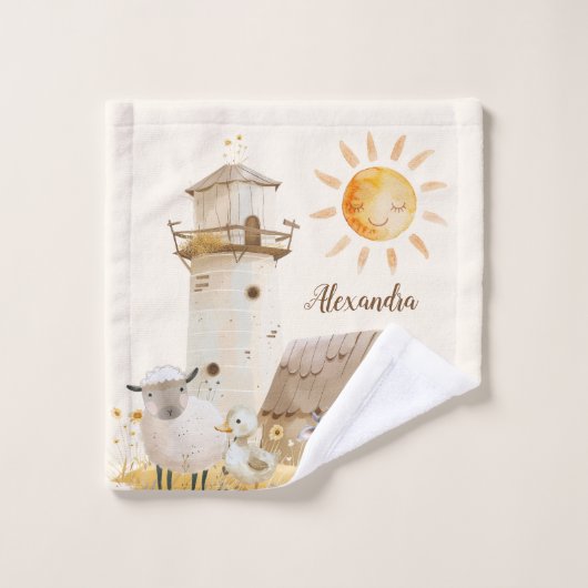 Gepersonaliseerde Schattigee Waterverf boerderijdi Bad Handdoek (Wasdoekje)