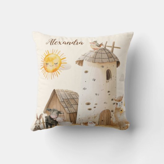 Gepersonaliseerde Schattigee Waterverf boerderijdi Kussen (Achterkant)