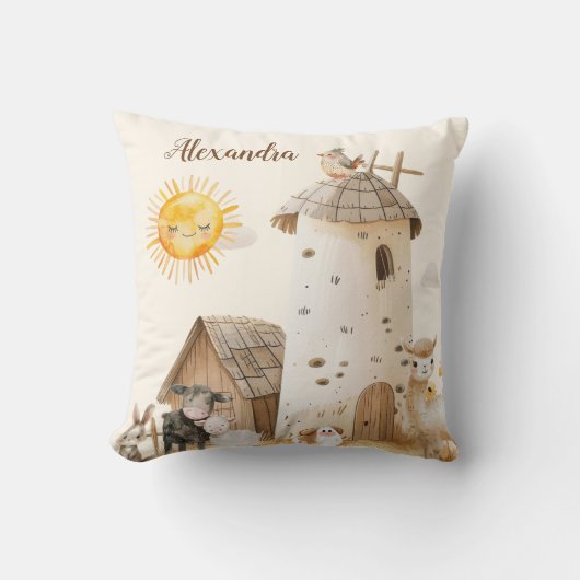 Gepersonaliseerde Schattigee Waterverf boerderijdi Kussen (Voorkant)