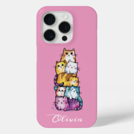 Gepersonaliseerde Schattigee Waterverf katten, min iPhone 15 Pro Case