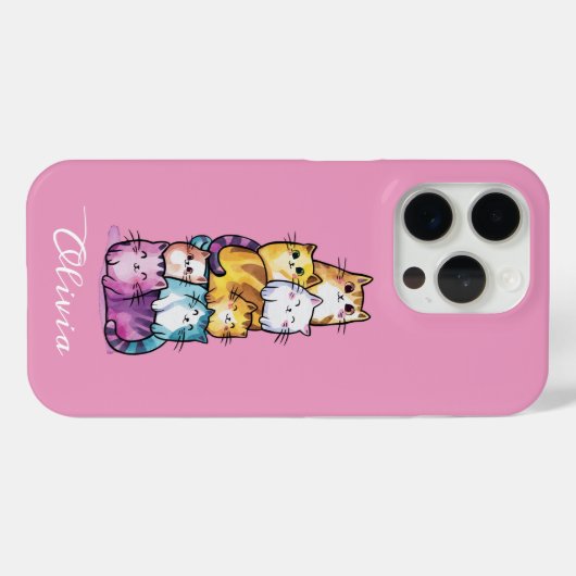 Gepersonaliseerde Schattigee Waterverf katten, min Case-Mate iPhone Case (Achterkant (horizontaal))