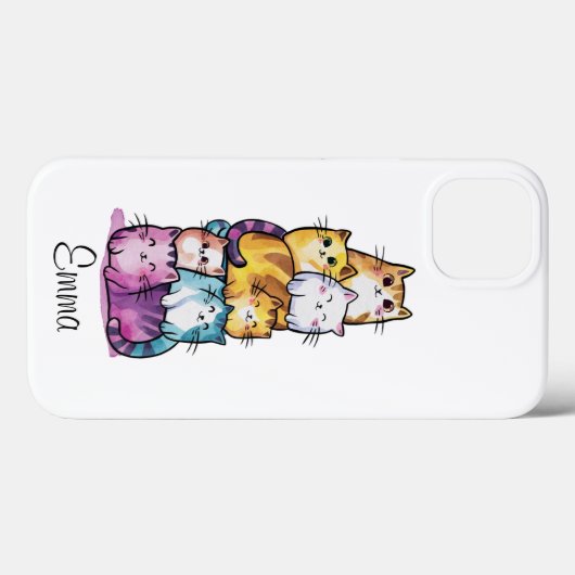 Gepersonaliseerde Schattigee Waterverf katten, min Case-Mate iPhone Case (Achterkant (horizontaal))