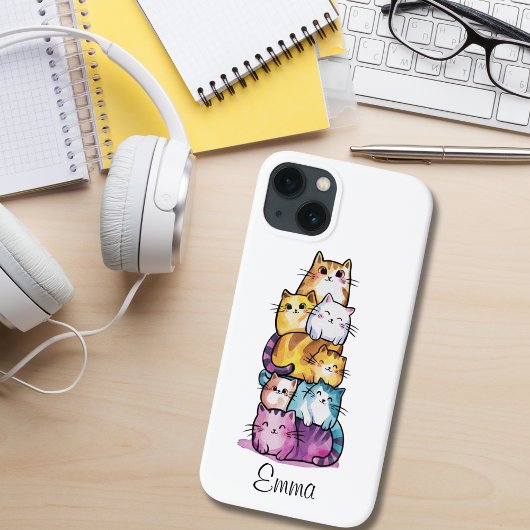 Gepersonaliseerde Schattigee Waterverf katten, min Case-Mate iPhone Case
