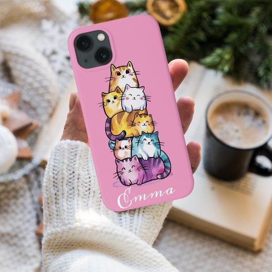 Gepersonaliseerde Schattigee Waterverf katten, min Case-Mate iPhone Case