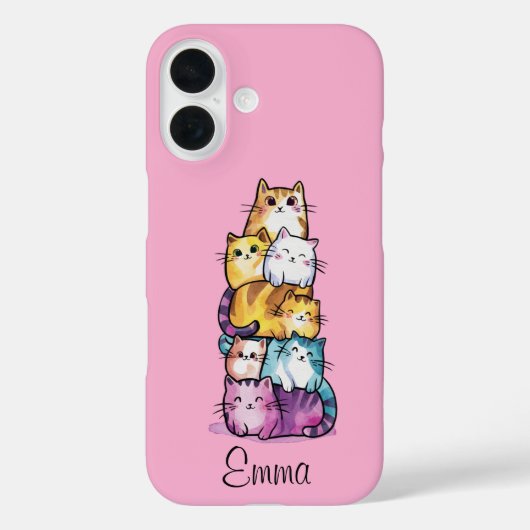 Gepersonaliseerde Schattigee Waterverf katten, min Case-Mate iPhone Case (Achterkant)