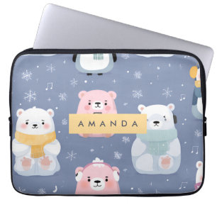 Gepersonaliseerde Schattigee Winter Beer & Penguin Laptop Sleeve