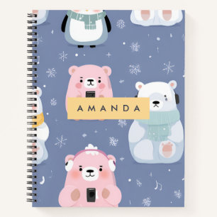 Gepersonaliseerde Schattigee Winter Beer & Penguin Notitieboek