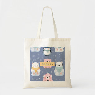 Gepersonaliseerde Schattigee Winter Beer & Penguin Tote Bag