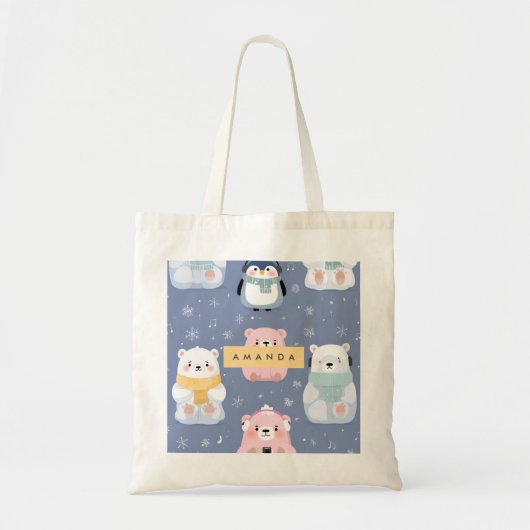 Gepersonaliseerde Schattigee Winter Beer & Penguin Tote Bag (Voorkant)