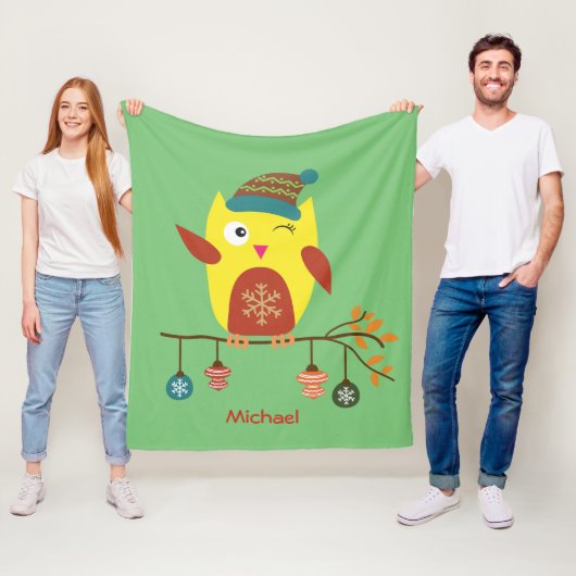 Gepersonaliseerde Schattigee Winter Uil Kerstmis i Fleece Deken (In situ)