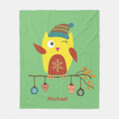 Gepersonaliseerde Schattigee Winter Uil Kerstmis i Fleece Deken (Voorkant)