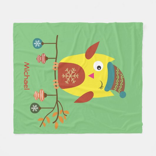 Gepersonaliseerde Schattigee Winter Uil Kerstmis i Fleece Deken (Voorkant (Horizontaal))