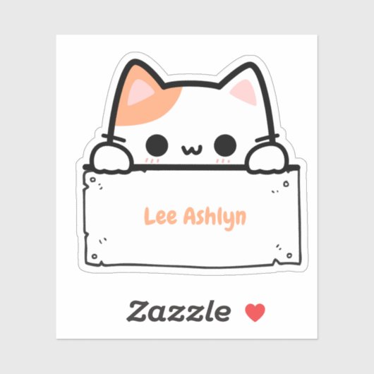 Gepersonaliseerde Schattigee witte kat naam label  (Vel)