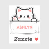 Gepersonaliseerde Schattigee Witte Kat Naam Sticke Sticker (Vel)