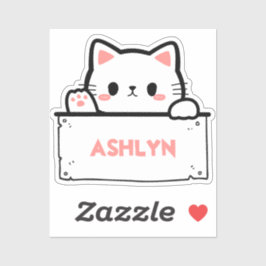 Gepersonaliseerde Schattigee Witte Kat Naam Sticke Sticker