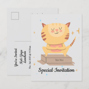Gepersonaliseerde Schattigee yogakat voor Cat & yo Uitnodiging Briefkaart