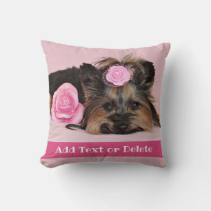 Gepersonaliseerde Schattigee Yorkie Puppy Roze Kussen