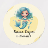 Gepersonaliseerde Schattigee Zeemeermin, Naam, Tel Labels (Design 2)