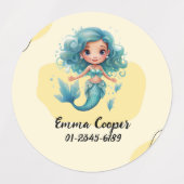 Gepersonaliseerde Schattigee Zeemeermin, Naam, Tel Labels (Design 1)