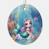 Gepersonaliseerde Schattigee Zeemeermin Oceaan Fot Keramisch Ornament (Links)