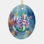 Gepersonaliseerde Schattigee Zeemeermin Oceaan Fot Keramisch Ornament (Rechts)