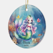 Gepersonaliseerde Schattigee Zeemeermin Oceaan Fot Keramisch Ornament (Links)