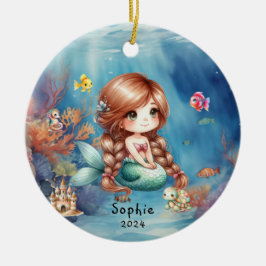 Gepersonaliseerde Schattigee Zeemeermin Oceaan Fot Keramisch Ornament