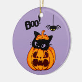 Gepersonaliseerde Schattigee zwarte kat in Jack O' Keramisch Ornament (Links)