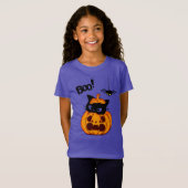 Gepersonaliseerde Schattigee zwarte kat in pompoen T-shirt (Voorkant volledig)