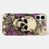 Gepersonaliseerde  schedel en paarse bloemen Case-Mate iPhone case (Achterkant (horizontaal))