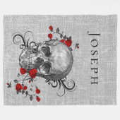 Gepersonaliseerde schedel- en rode rozen fleece deken (Voorkant (Horizontaal))