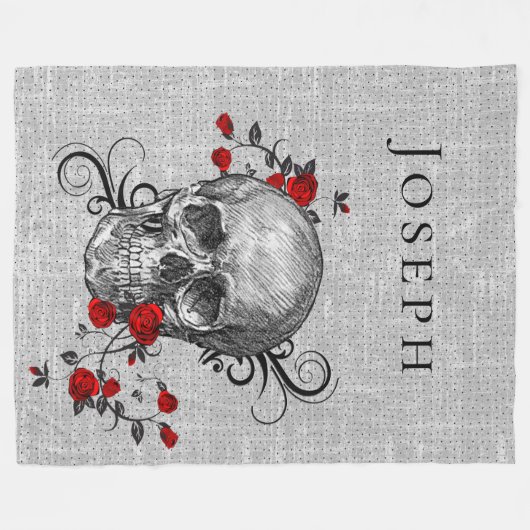 Gepersonaliseerde schedel- en rode rozen fleece deken (Voorkant (Horizontaal))