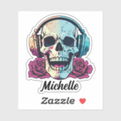 Gepersonaliseerde schedel met hoofdtelefoon waterd sticker (Vel)