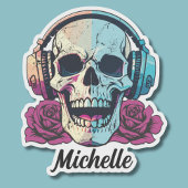 Gepersonaliseerde schedel met hoofdtelefoon waterd sticker