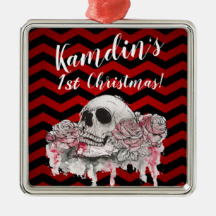 Gepersonaliseerde schedel Roos Gotische Chevron ro Metalen Ornament